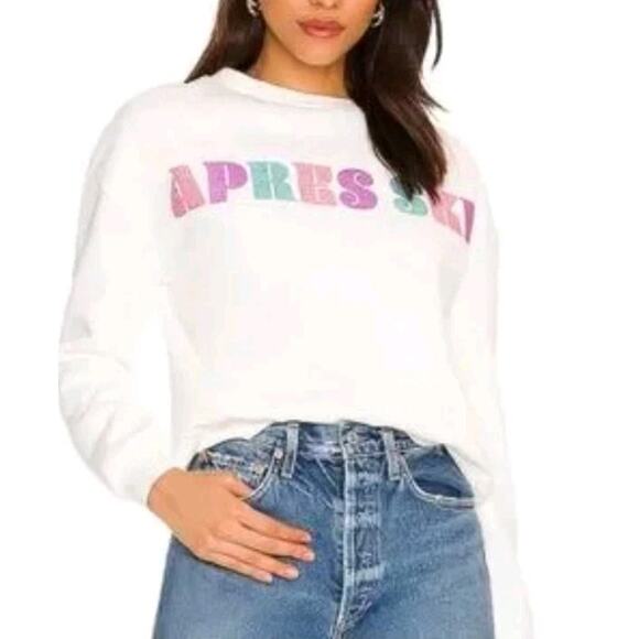 Beach Riot Womens APRES SKI Sweatshirt Size Small White Crew Neck Graphic - Picture 1 of 10